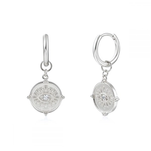 Elegant S925 silver evil eye drop earrings with white zircon in a minimalist design