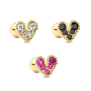 Heart Stud Earrings 925 Sterling Silver Zirconia Milgrain Edge Gold Plated Geometric Piercing Jewelry For Women