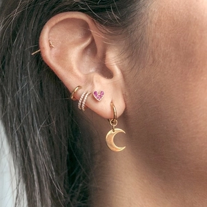 S925 sterling silver gold earrings set with heart studs and cubic zirconia hoops