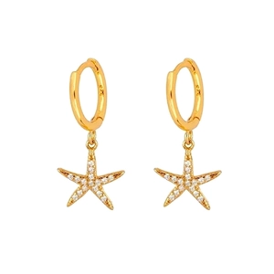 S925 Sterling Silver Post Copper Zirconia Starfish Drop Hoop Earrings For Women Fashion Jewelry Island Style Gold Silver