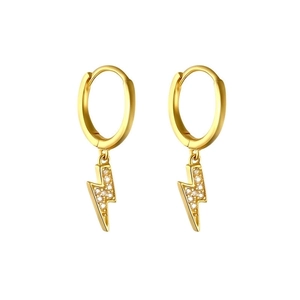 Lightning Bolt Hoop Earrings Copper Inlaid Zircon Minimalist Trendy Jewelry For Women With Silver Earring Post