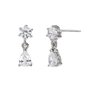 S925 silver needle drop earrings with round and pear-shaped colorful zircon stones