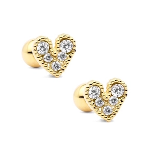 Minimalist S925 sterling silver heart stud earrings with cubic zirconia and ball back