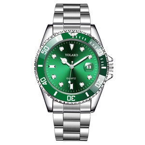 Men Quartz Watch Stainless Steel Strap Sunray Dial Calendar Date Rotating Bezel Business Fashion Luxury Diver Style Watch