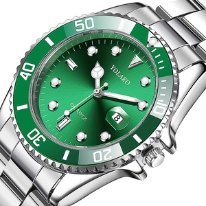 Yolako quartz men's watch with green sunburst dial and silver stainless steel strap