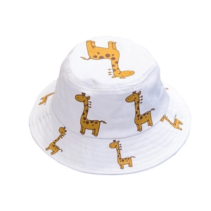 Cute white giraffe pattern bucket hat for kids with foldable sun protection design