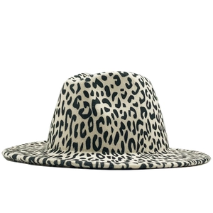 Classic leopard print wool fedora hat with a flat brim for men and women