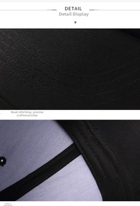 Detailed close-up of stitching and internal sweatband on black cotton baseball cap