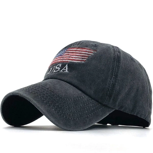 Washed Cotton Baseball Cap USA Flag Embroidery Vintage Distressed Adjustable Sun Hat For Men And Women