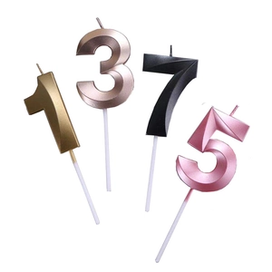 Golden and rose gold geometric number candles for birthday party cake decoration