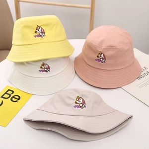 Chapeaux bob pour enfants avec broderie licorne en coton jaune rose blanc gris