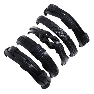 Woven Braided Multilayer Bracelet Cowhide PU Leather Wax Cord Hemp Rope Adjustable Retro Vintage Simple Jewelry For Men