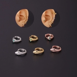 Snake Ear Cuff Piercing Earring Copper Inlaid With Zircon Punk Animal Style Wrap Around Jewelry For Women