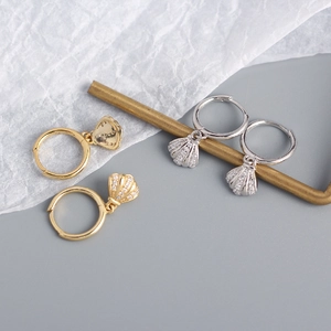 S925 sterling silver shell hoop earrings with sparkling cubic zirconia in gold and silver