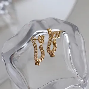 Minimalist gold-plated titanium steel letter C chain drop earrings on glass