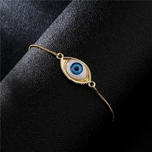 Evil Eye Bracelet Copper Zircon Gold Tone Adjustable Drawstring Slide Clasp Jewelry For Women