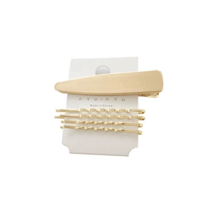 Elegant gold pearl barrette set with five metal hair pins on a white display card