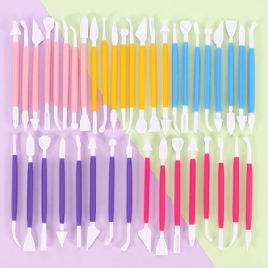 8-piece colorful plastic clay modeling tools set for DIY pottery and sculpting on bright background