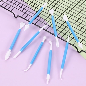 Macro detail of 8 pieces plastic clay sculpting tools for DIY flower embossing and pottery