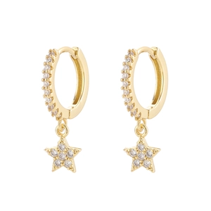 Elegant gold S925 sterling silver star drop earrings with sparkling zircon inlay crystals