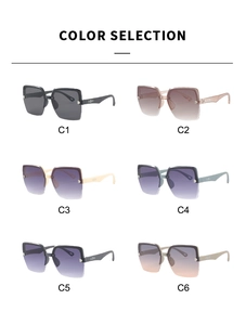 Color selection of oversized square sunglasses featuring six diverse gradient lens styles