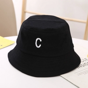 Chapeau bob noir pour enfants en coton avec lettre C brodée pour protection solaire