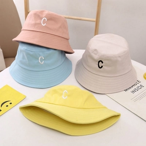 Chapeau Bob En Toile De Coton Pour Enfants Avec Broderie Lettre C Large Bord Protection Solaire Extérieur Été Tout-Petit Garçons Filles