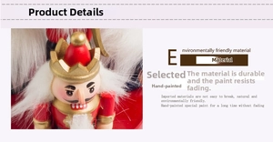 Close-up of hand-painted wood nutcracker soldier with eco-friendly paint details