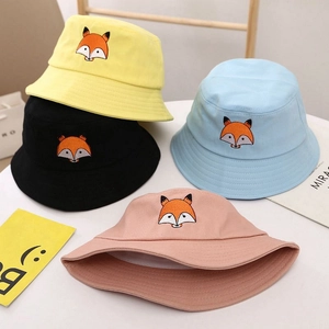 Kids Bucket Hat Cotton Cartoon Fox Embroidery Breathable Sun Protection Outdoor Summer Fisherman Cap For Boys Girls