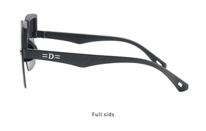 Side view of matte black semi-rimless sunglasses with streamlined temples and logo