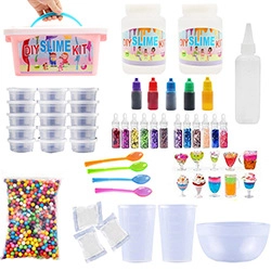 Complete DIY slime kit with pink storage box, glue, glitters, and colorful accessories