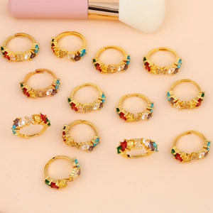 Gold plated open rings with colorful crystals and sparkling diamond initial letters
