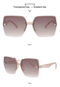 Detail view of transparent tea semi-rimless sunglasses with gradient lenses and D-logo