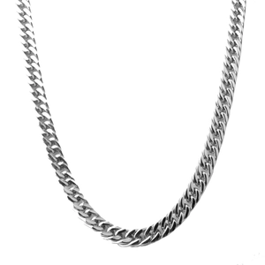 Macro detail of high-polished 8mm silver cuban link chain with secure interlocking nodes