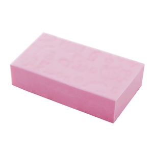 Pink rectangular PVA exfoliating bath sponge for children with embossed soft texture