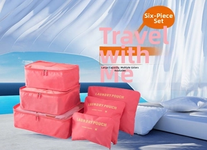 Detailed 6-piece travel organizer set in bright pink for luggage organization