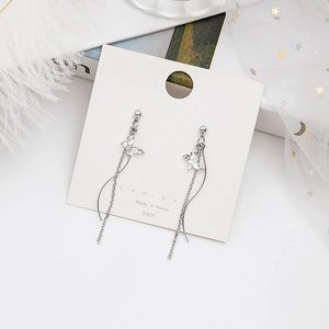 Sparkling S925 silver butterfly earrings with long S-shaped tassel and crystal detailing