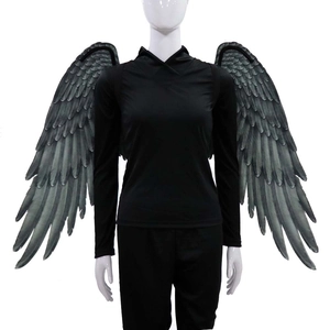 Oversized black and grey feather angel wings for Halloween Mardi Gras cosplay costumes