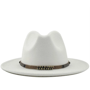 Vintage Wide Brim Fedora Hat Wool Felt With Rivet Leather Belt British Style Jazz Hat For Men And Women Fashion