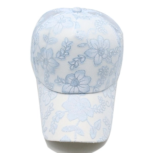 Women's light blue lace floral embroidery baseball cap for outdoor sun protection