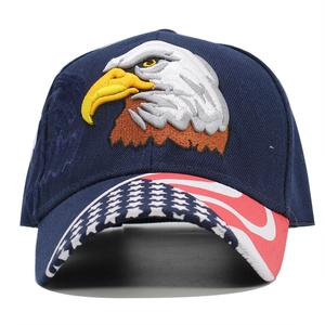 Unisex navy baseball cap featuring eagle embroidery and US flag pattern on the brim