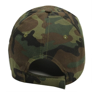 Back view of jungle camouflage baseball cap featuring adjustable hook and loop strap