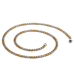 Hip hop two-tone gold and silver stainless steel NK chain necklace with lobster clasp