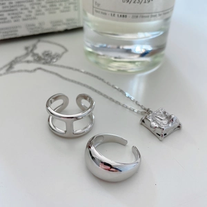 Minimalist 925 sterling silver geometric open ring and necklace set with H letter design