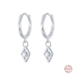 Minimalist S925 sterling silver eye-shaped hoop earrings with clear zircon stones