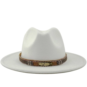 Vintage Cashmere Wool Fedora Hat Wide Brim Jazz Hat With Braided Feather Metal Band Bohemian Style For Men Women Outdoors
