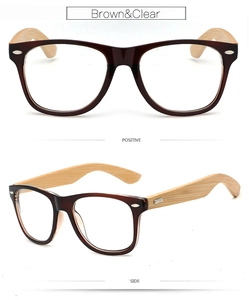 Front and side view of brown frames with natural bamboo wood temples sunglasses