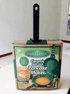 Front view of Orgreenic non-stick ceramic pancake maker packaging with non-toxic features