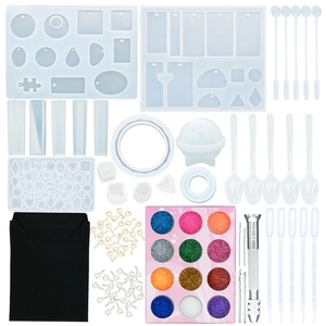 Comprehensive DIY epoxy resin jewelry making kit with silicone molds and metal tools