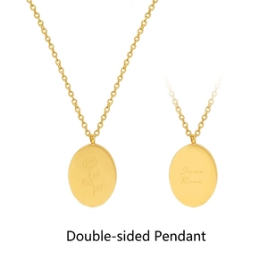 18k gold plated stainless steel necklace with double-sided rose flower oval pendant